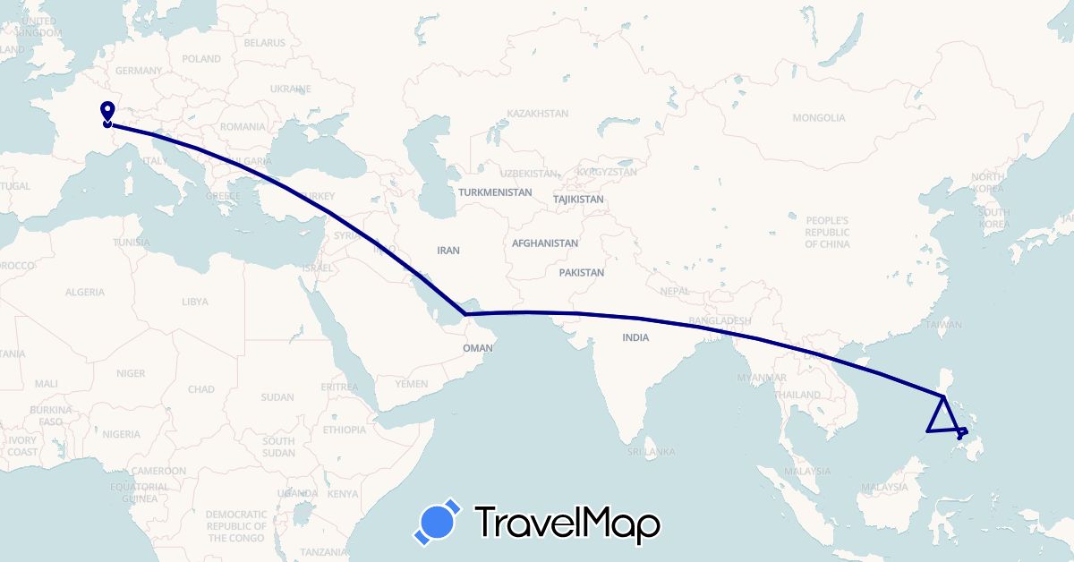 TravelMap itinerary: driving in United Arab Emirates, Switzerland, Philippines (Asia, Europe)